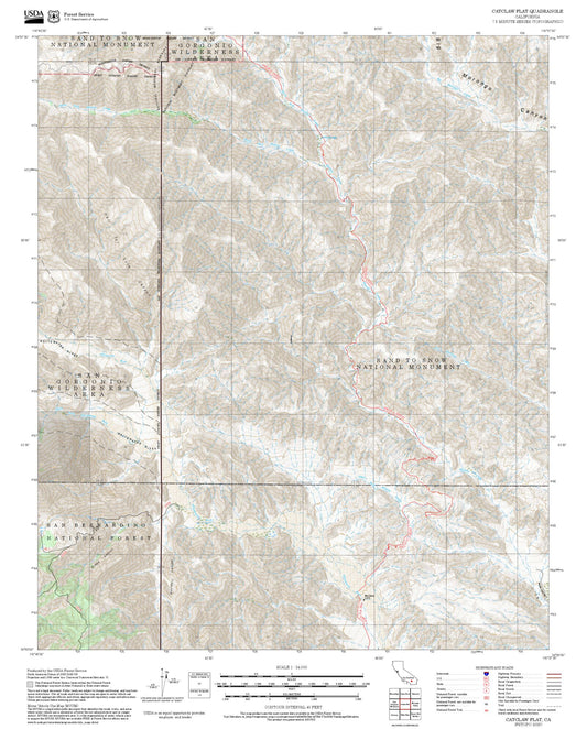 2025 Forest Service Topo Map of Catclaw Flat California