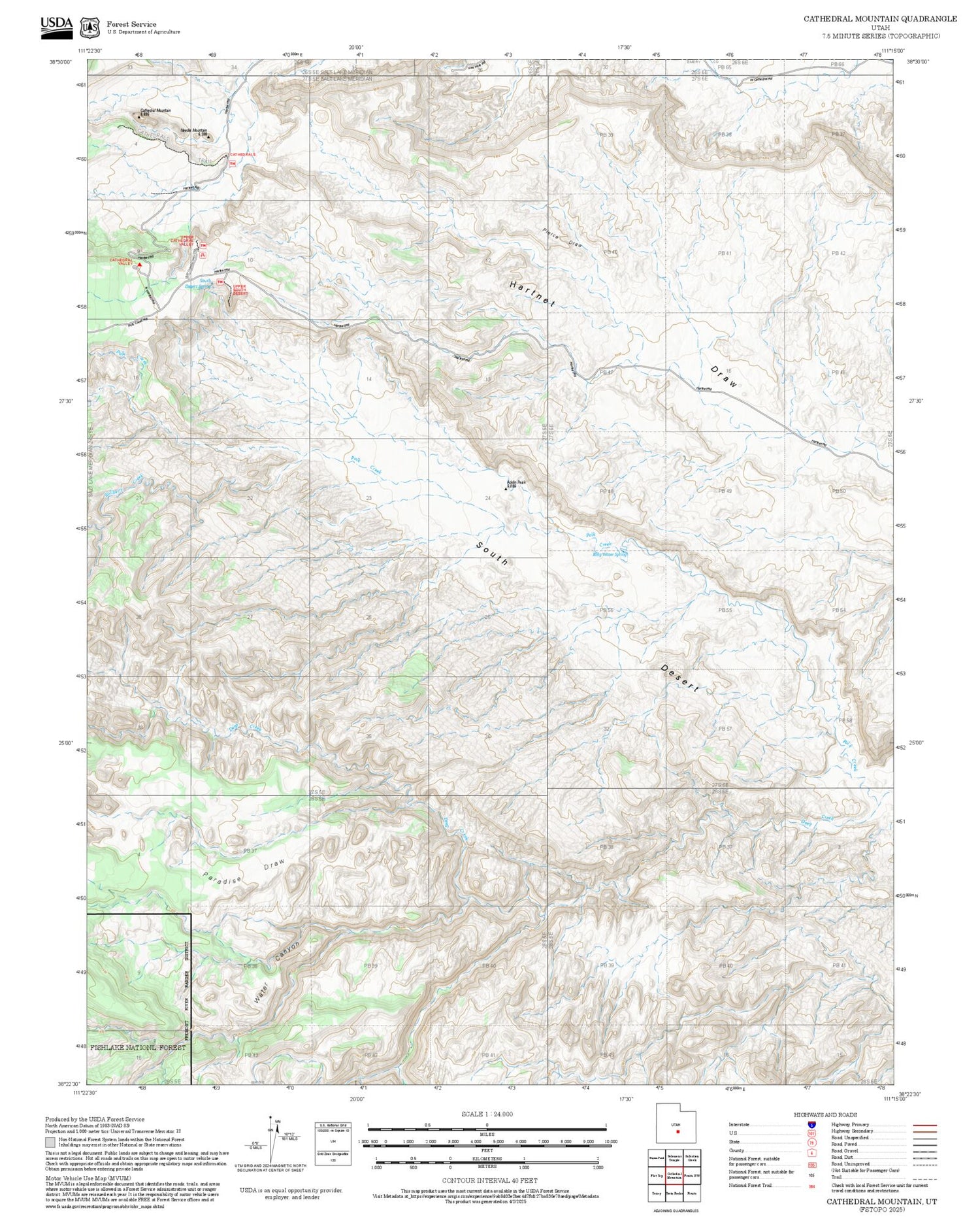2025 Forest Service Topo Map of Cathedral Mountain Utah