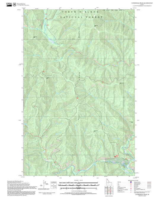 2025 Forest Service Topo Map of Cathedral Peak Idaho