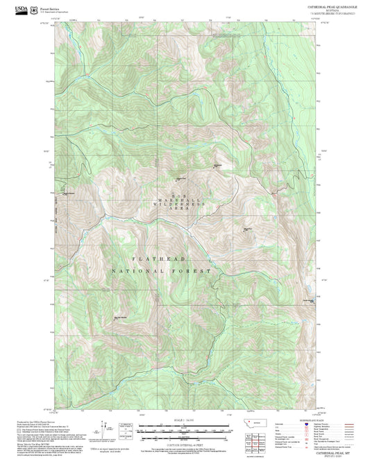 2025 Forest Service Topo Map of Cathedral Peak Montana