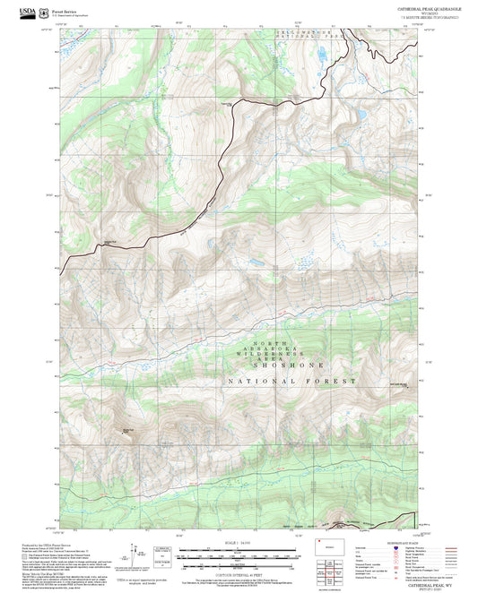 2025 Forest Service Topo Map of Cathedral Peak Wyoming