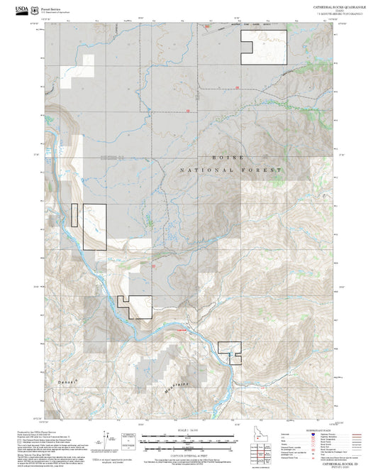 2025 Forest Service Topo Map of Cathedral Rocks Idaho