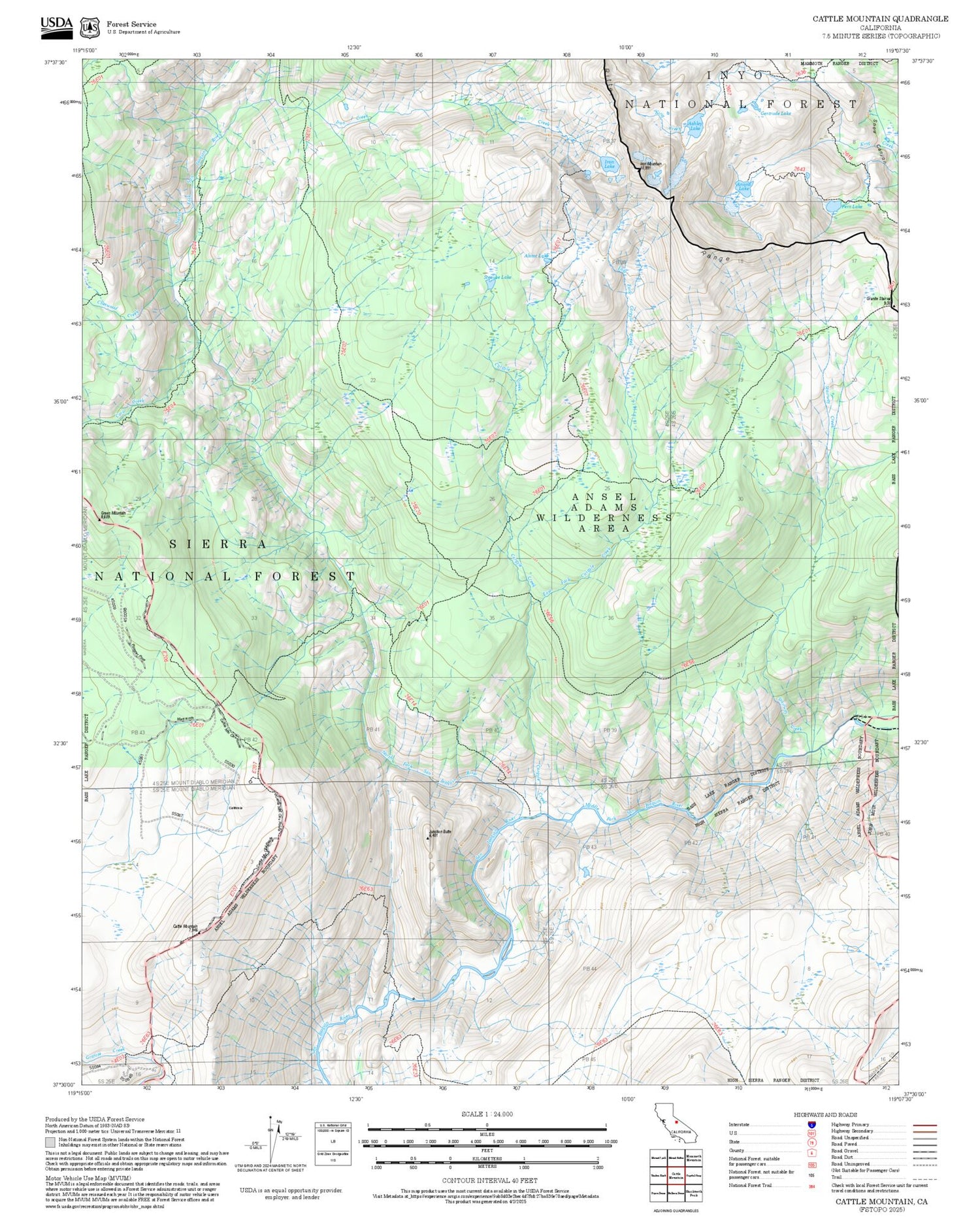 2025 Forest Service Topo Map of Cattle Mountain California