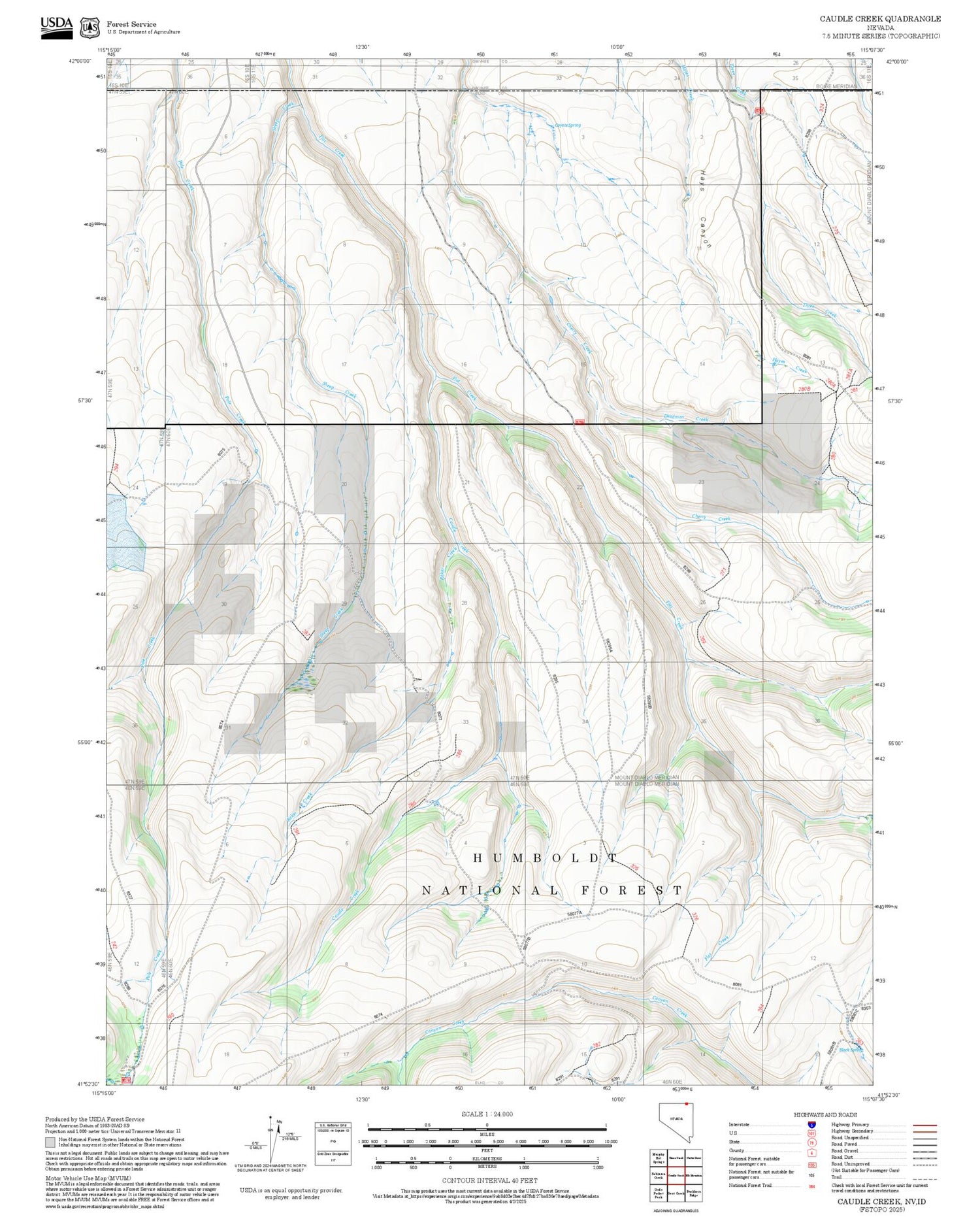 2025 Forest Service Topo Map of Caudle Creek Nevada