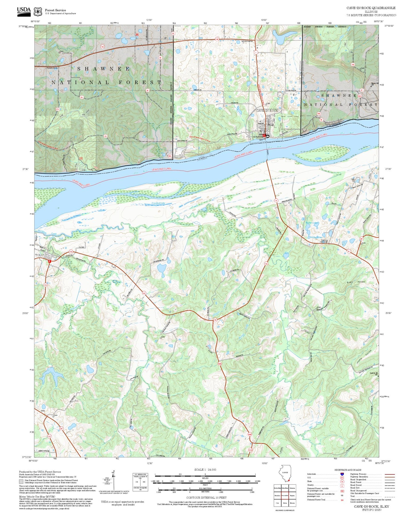2025 Forest Service Topo Map of Cave-in-Rock Illinois