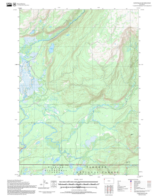 2025 Forest Service Topo Map of Cave Falls Wyoming