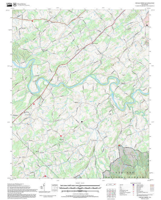 2025 Forest Service Topo Map of Cedar Creek Tennessee