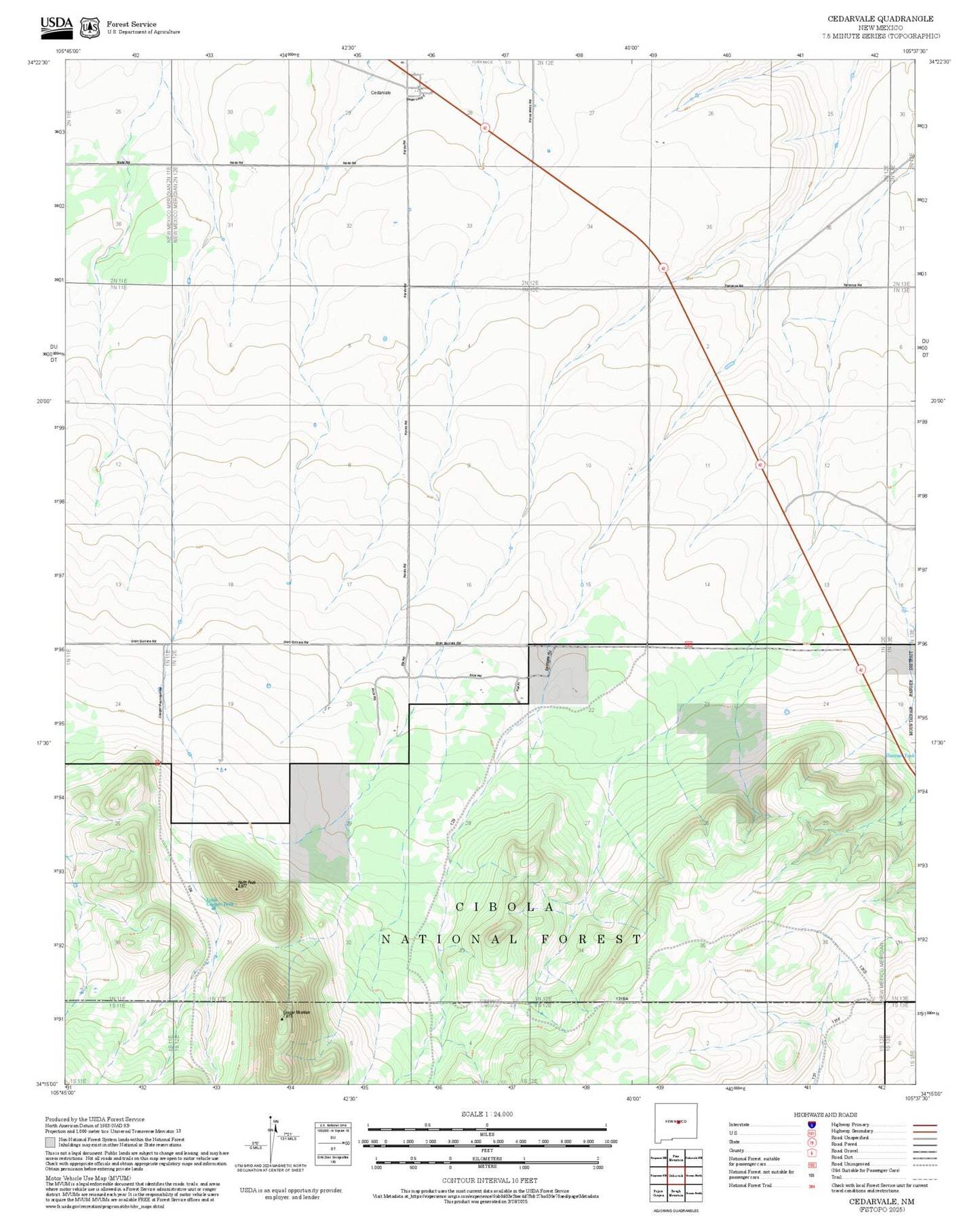 2025 Forest Service Topo Map of Cedarvale New Mexico