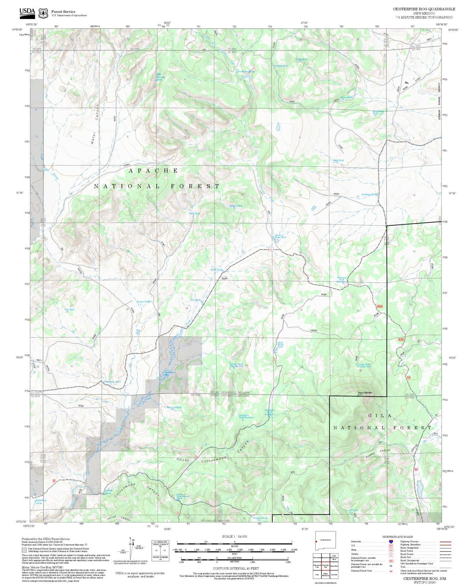 2025 Forest Service Topo Map of Centerfire Bog New Mexico
