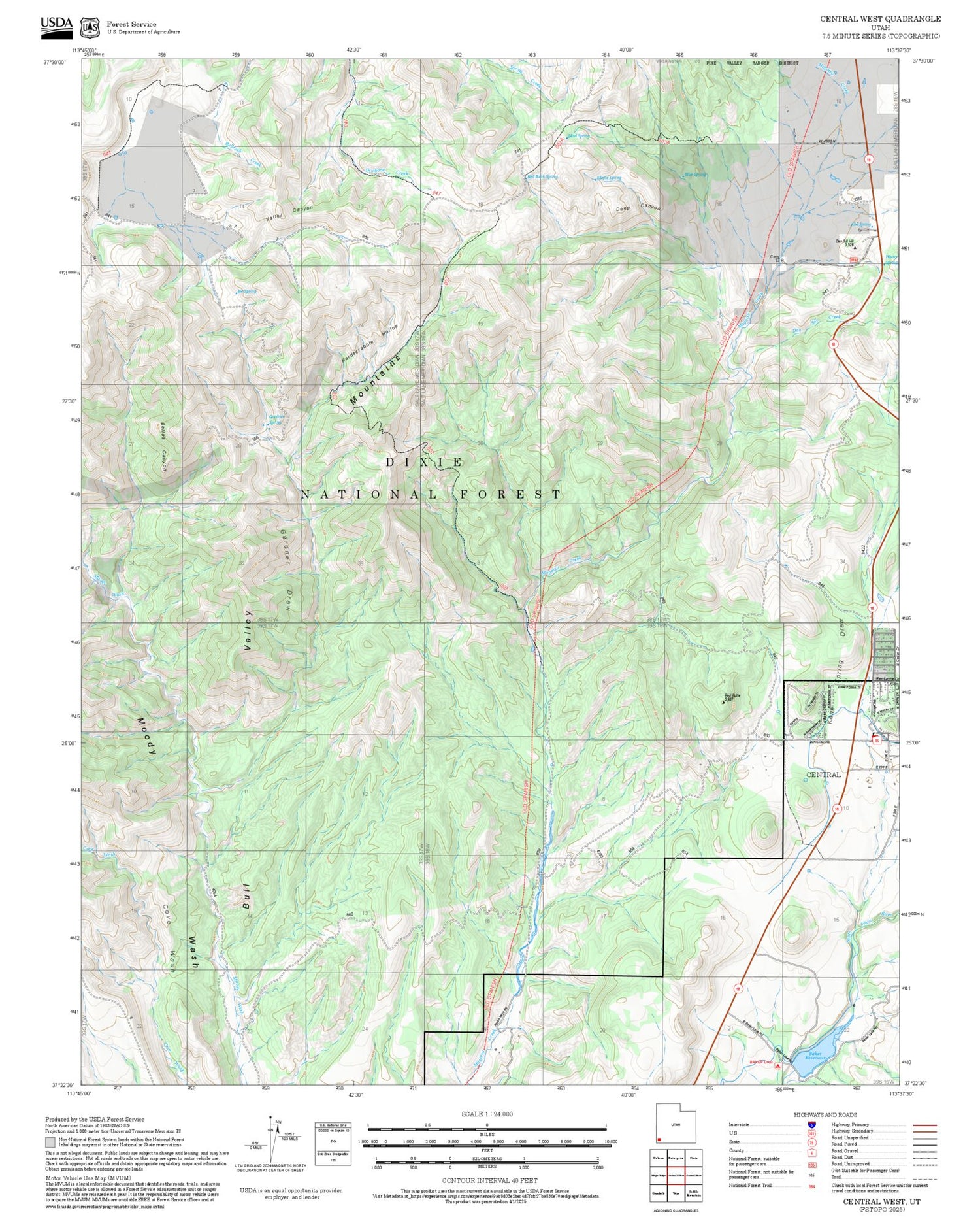 2025 Forest Service Topo Map of Central West Utah
