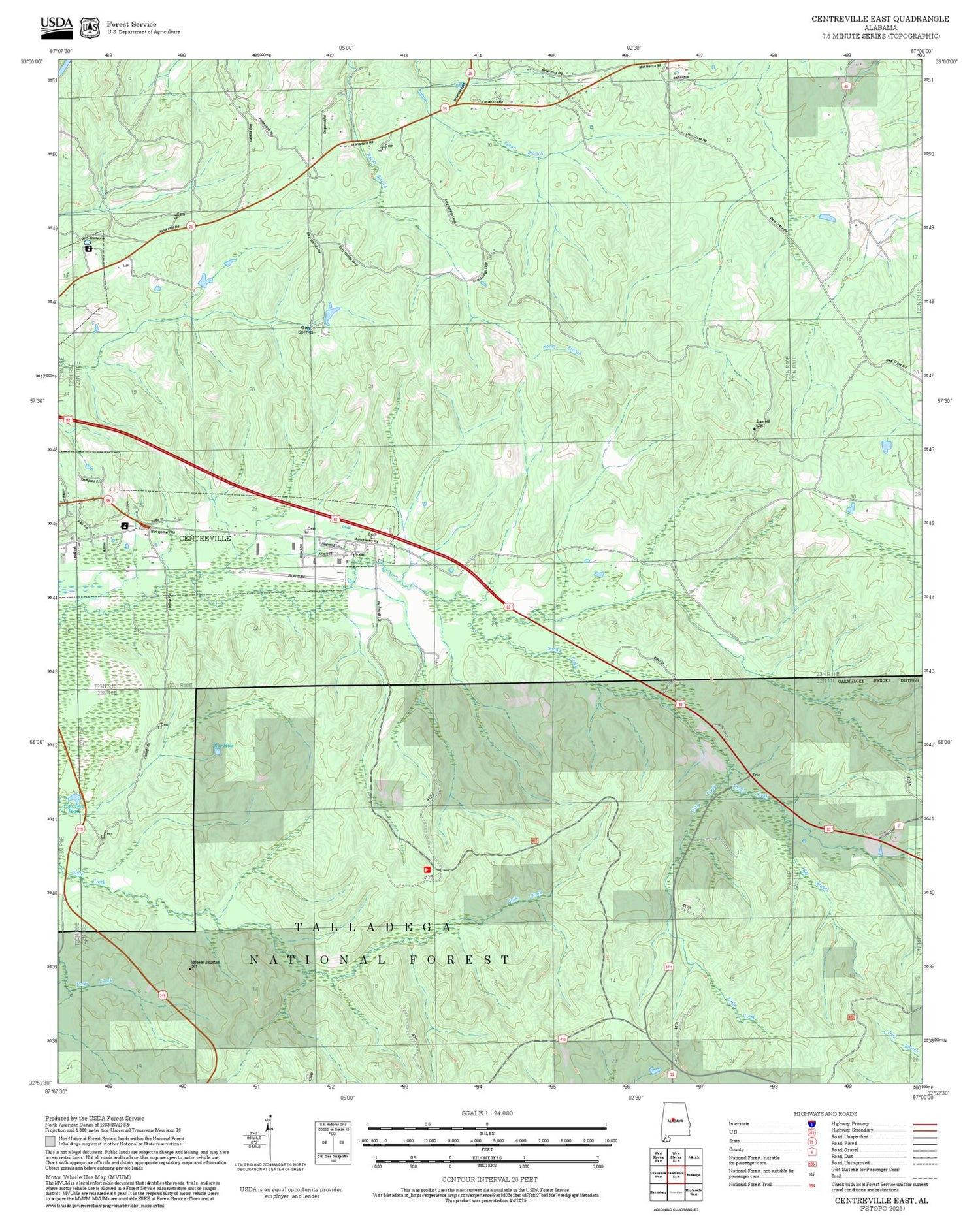 2025 Forest Service Topo Map of Centreville East Alabama