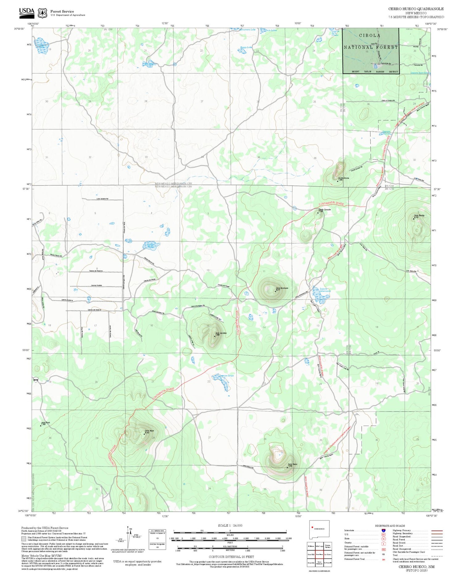 2025 Forest Service Topo Map of Cerro Hueco New Mexico