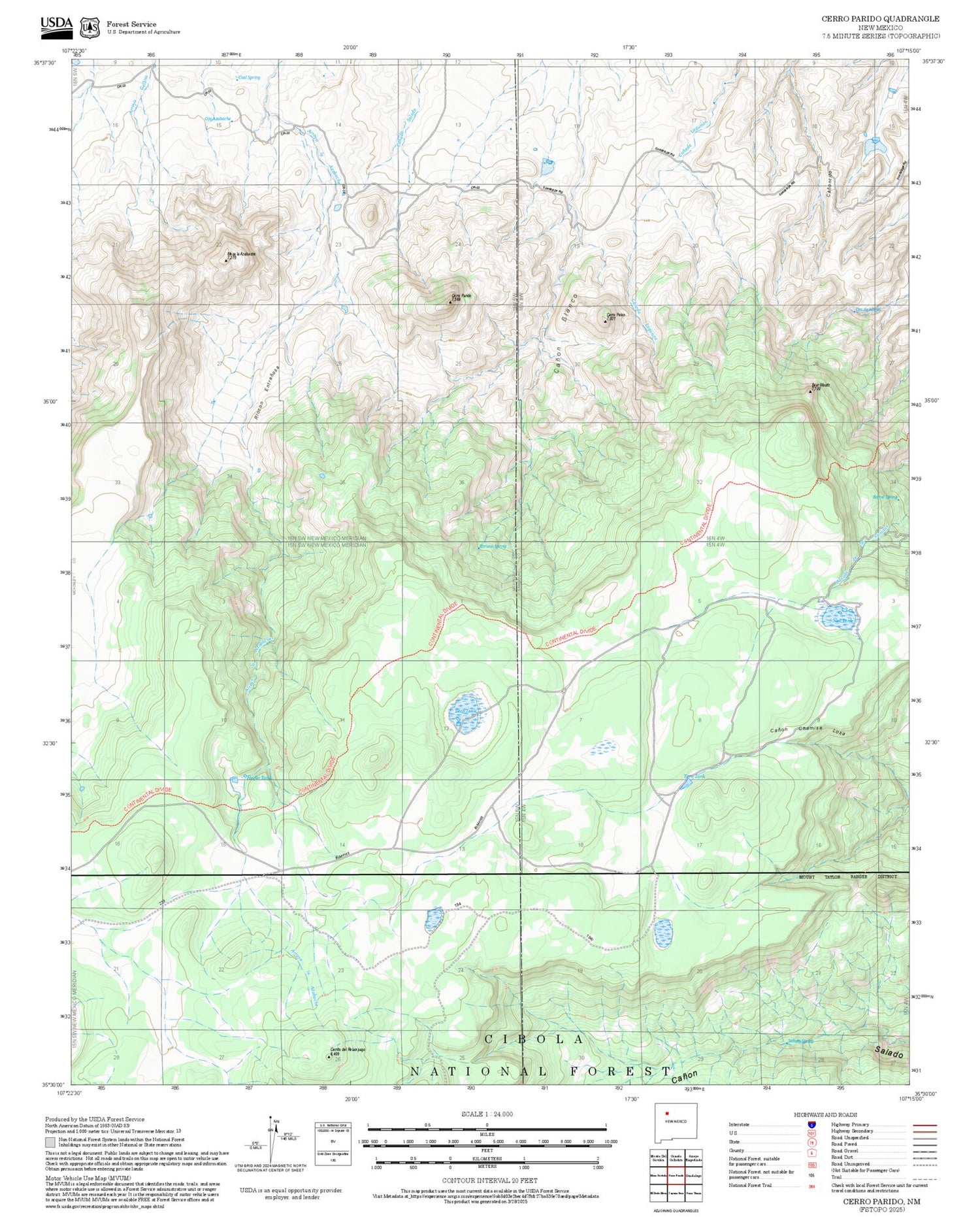 2025 Forest Service Topo Map of Cerro Parido New Mexico