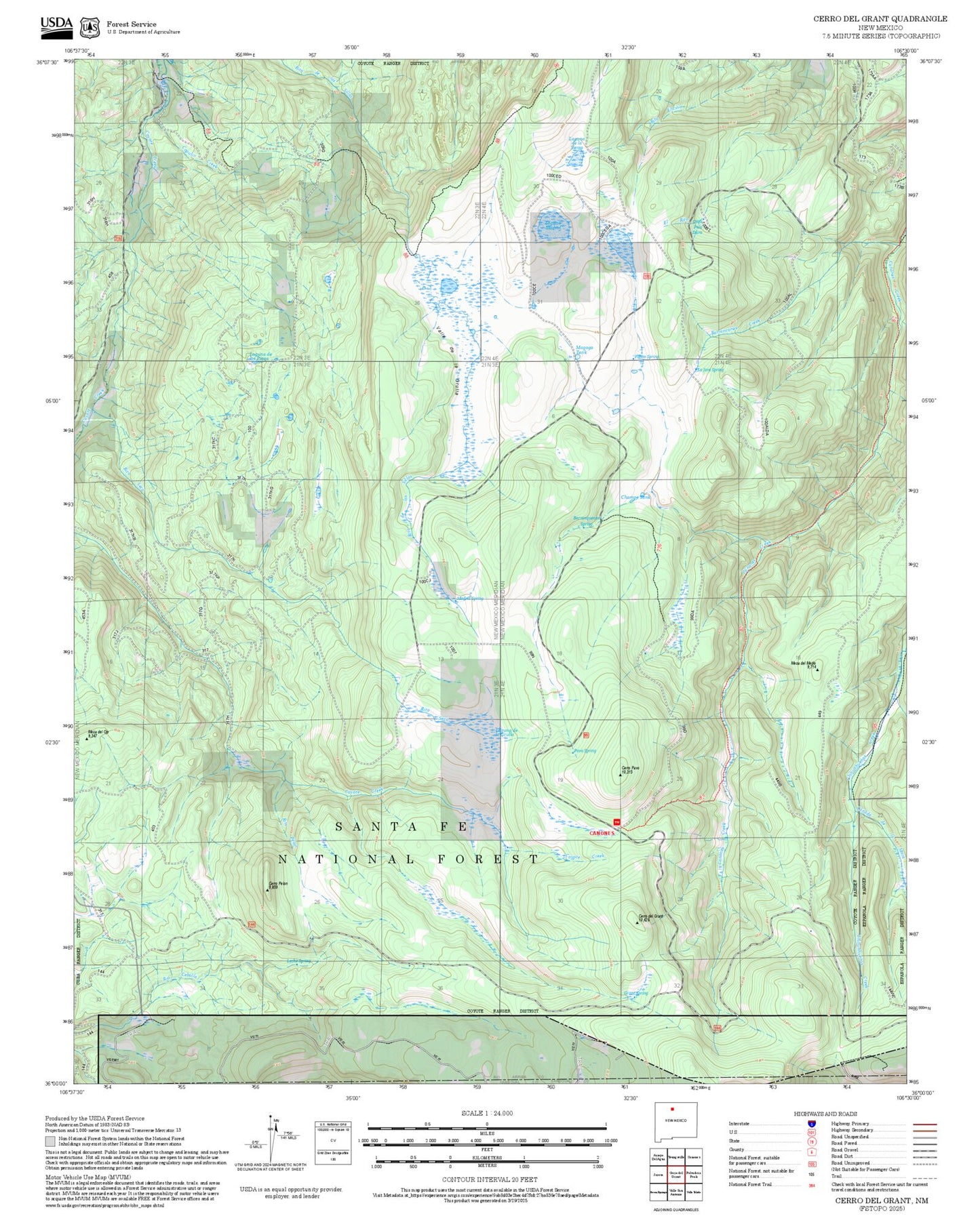2025 Forest Service Topo Map of Cerro del Grant New Mexico
