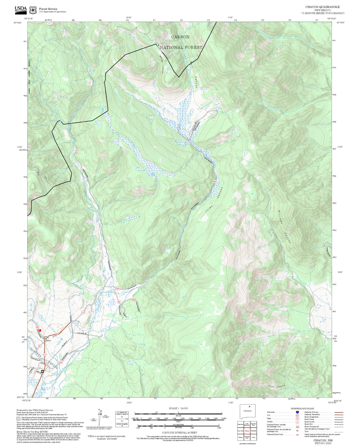 2025 Forest Service Topo Map of Chacon New Mexico