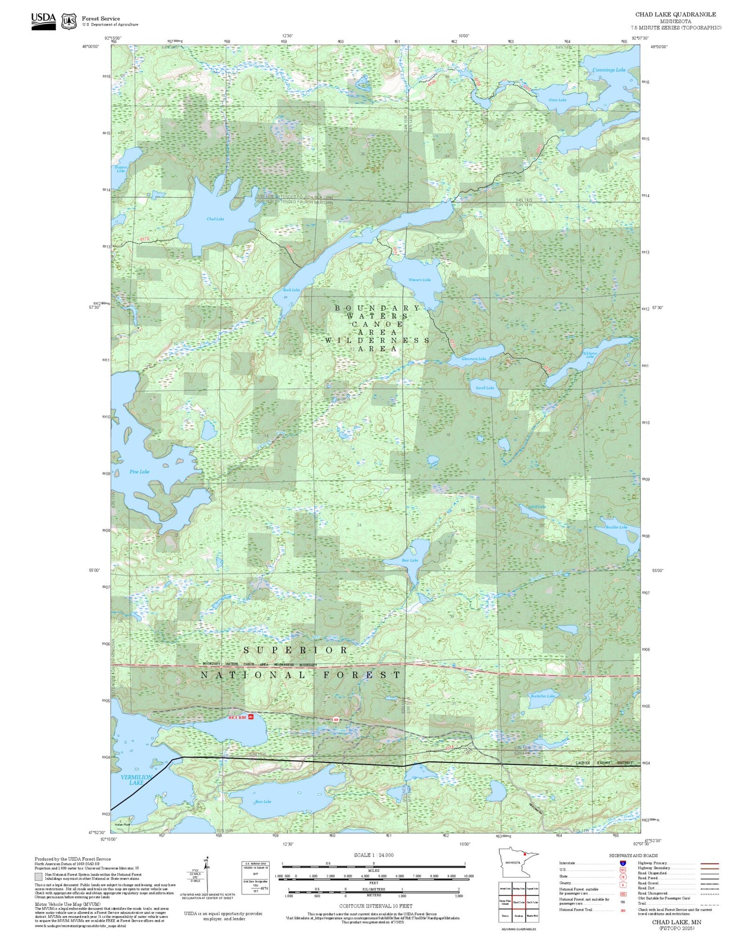 2025 Forest Service Topo Map of Chad Lake Minnesota