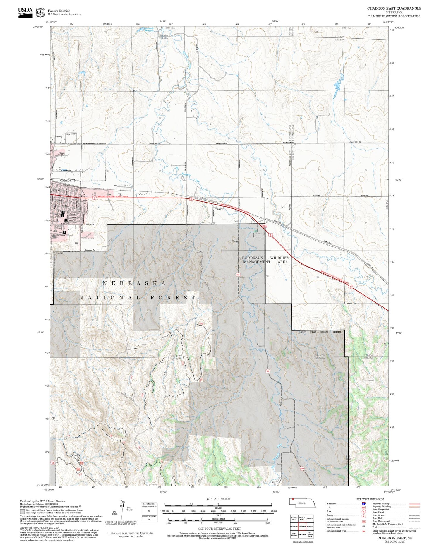 2025 Forest Service Topo Map of Chadron East Nebraska