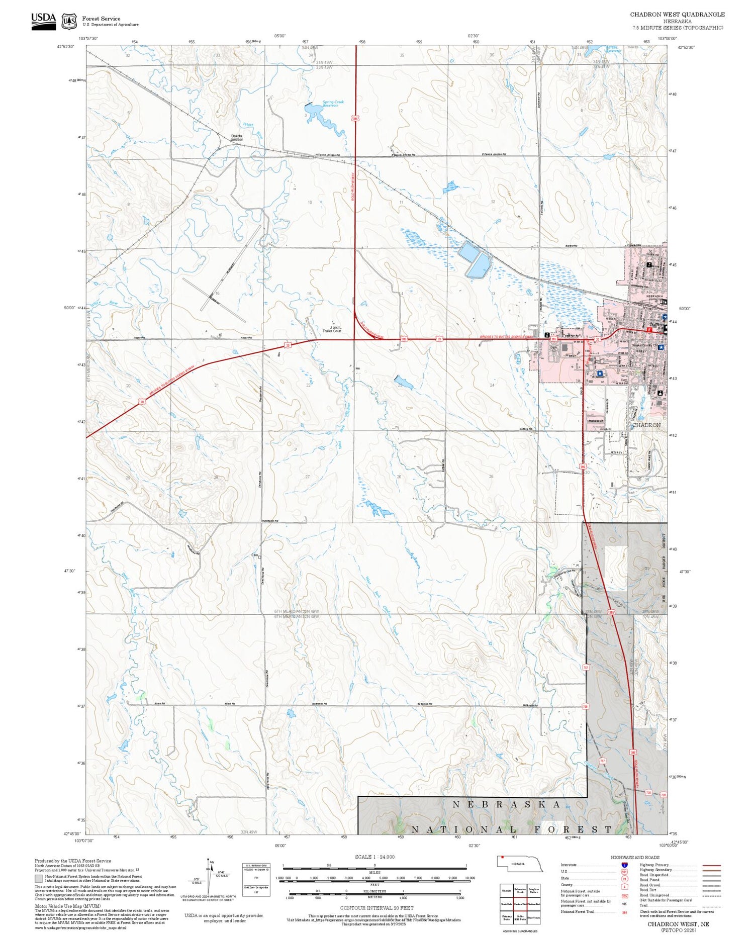 2025 Forest Service Topo Map of Chadron West Nebraska