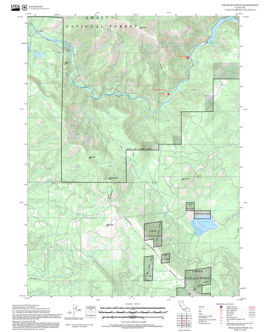 2025 Forest Service Topo Map of Chalk Mountain California