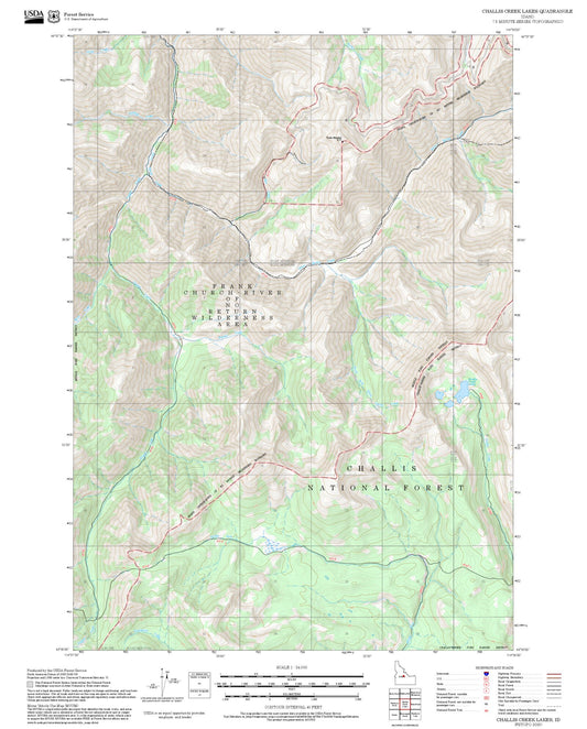 2025 Forest Service Topo Map of Challis Creek Lakes Idaho