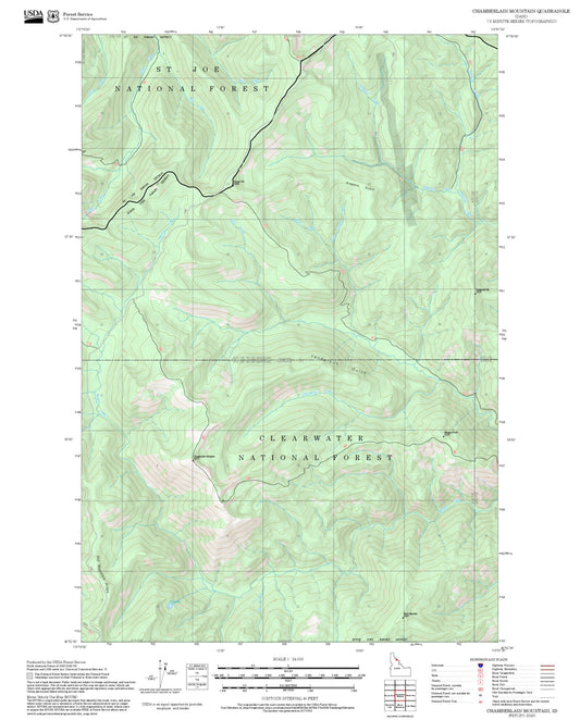 2025 Forest Service Topo Map of Chamberlain Mountain Idaho