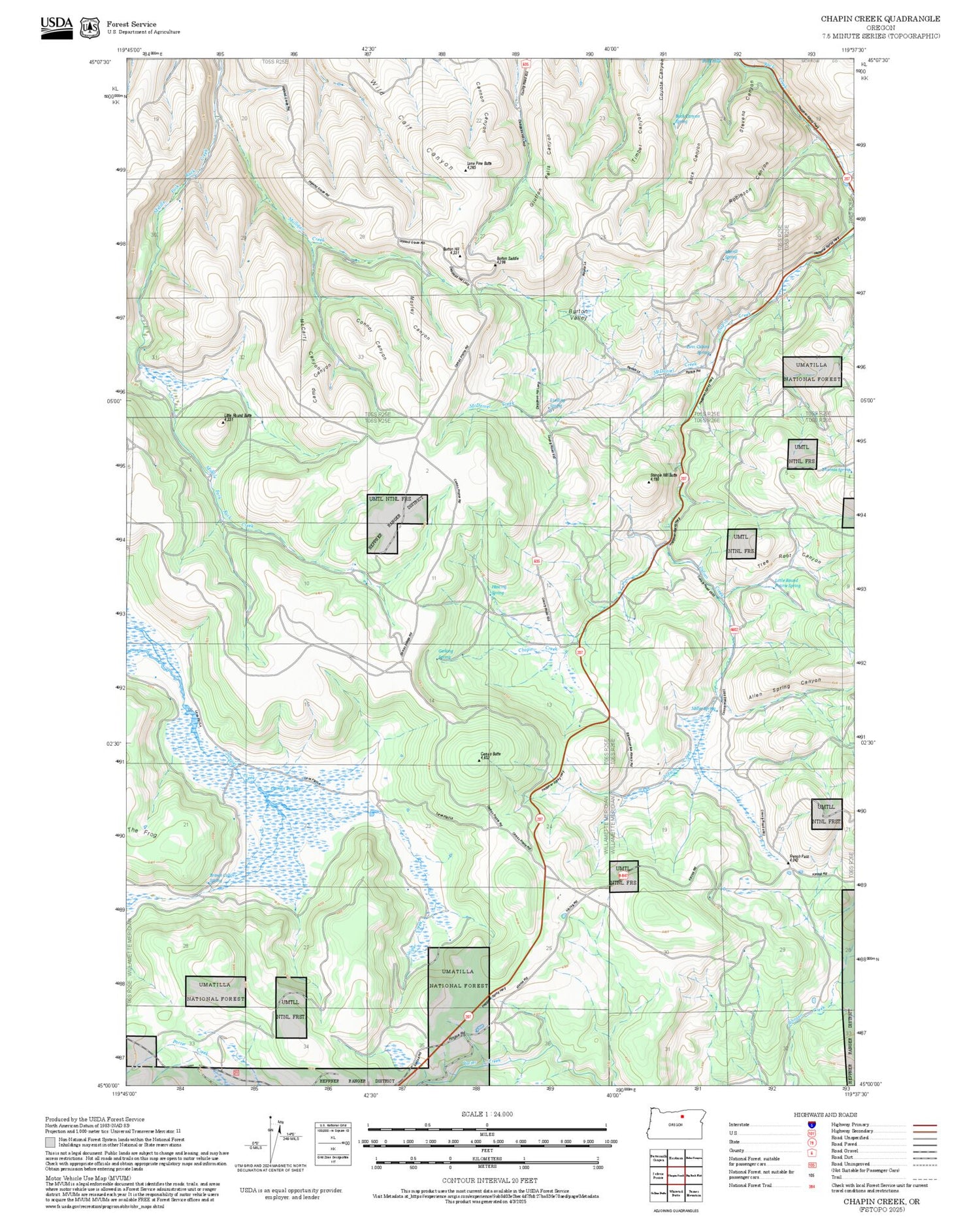 2025 Forest Service Topo Map of Chapin Creek Oregon