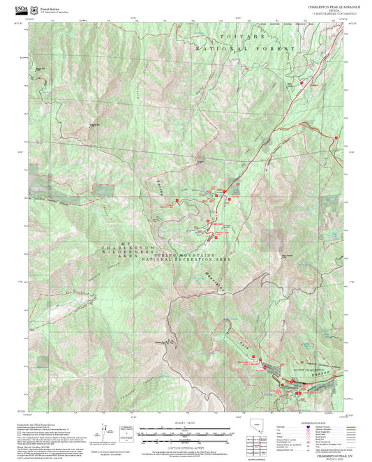 2025 Forest Service Topo Map of Charleston Peak Nevada