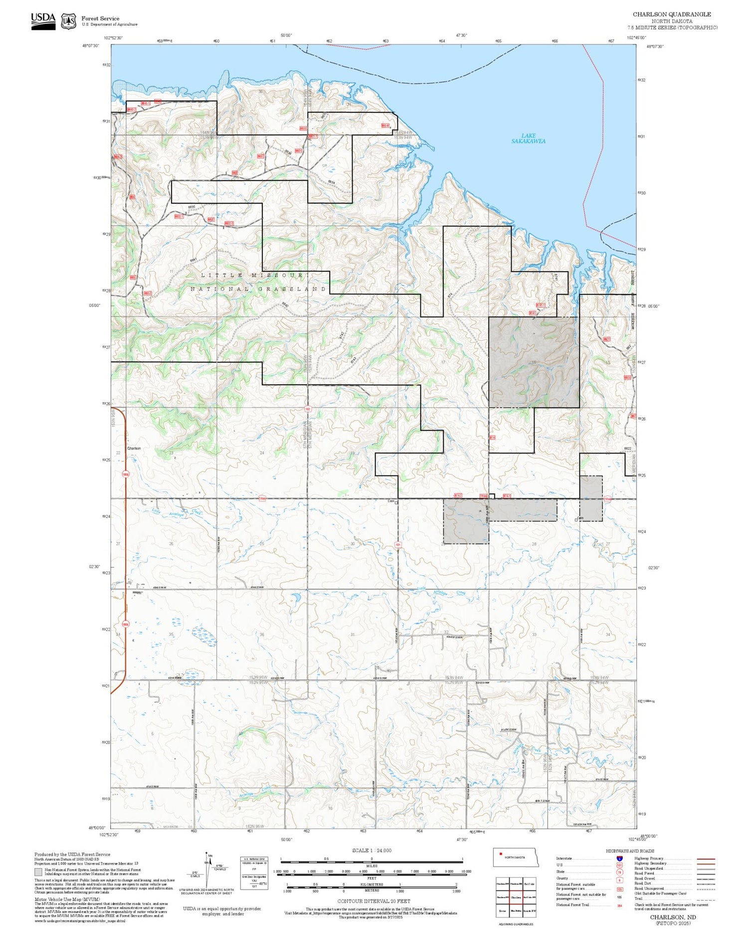 2025 Forest Service Topo Map of Charlson North Dakota