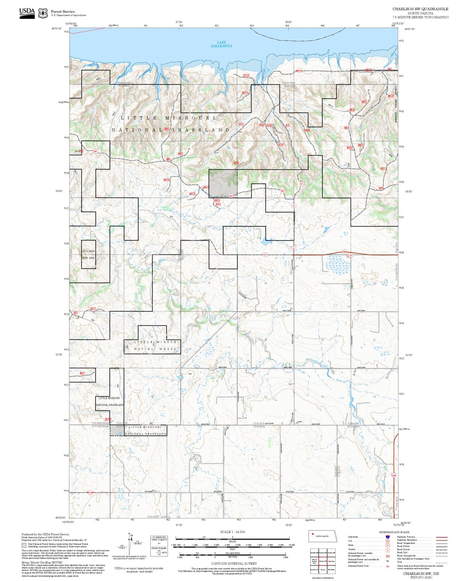 2025 Forest Service Topo Map of Charlson SW North Dakota