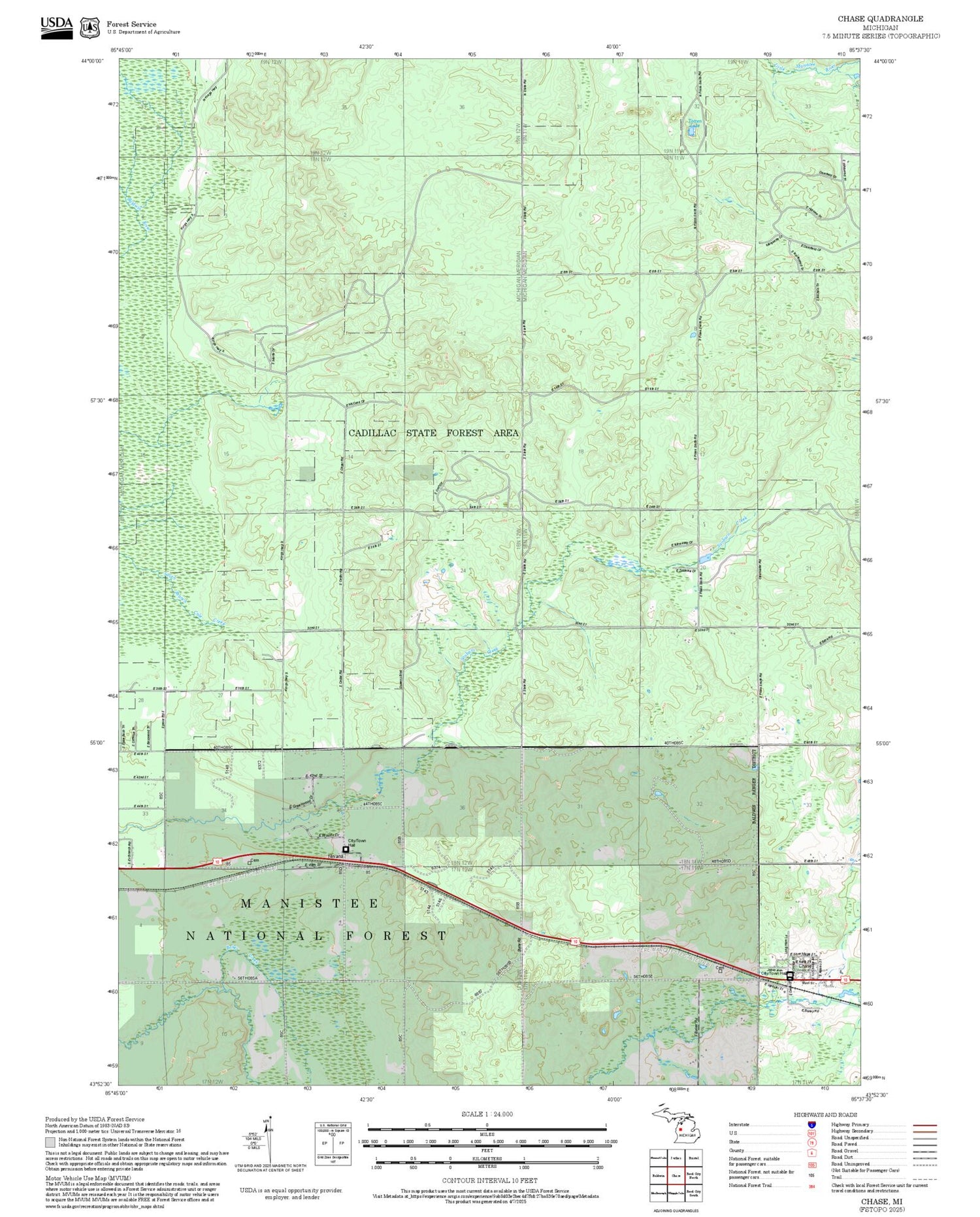 2025 Forest Service Topo Map of Chase Michigan