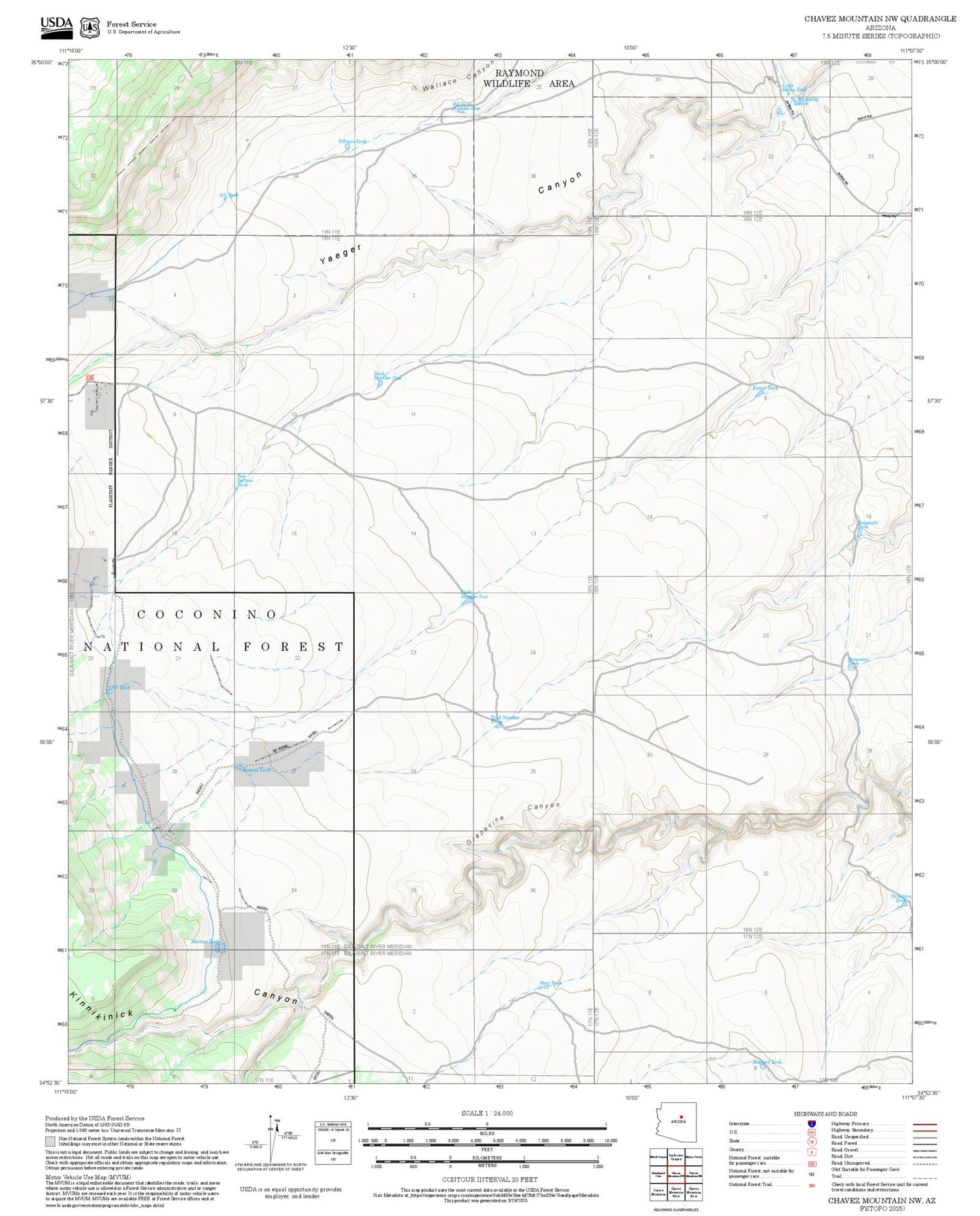 2025 Forest Service Topo Map of Chavez Mountain NW Arizona