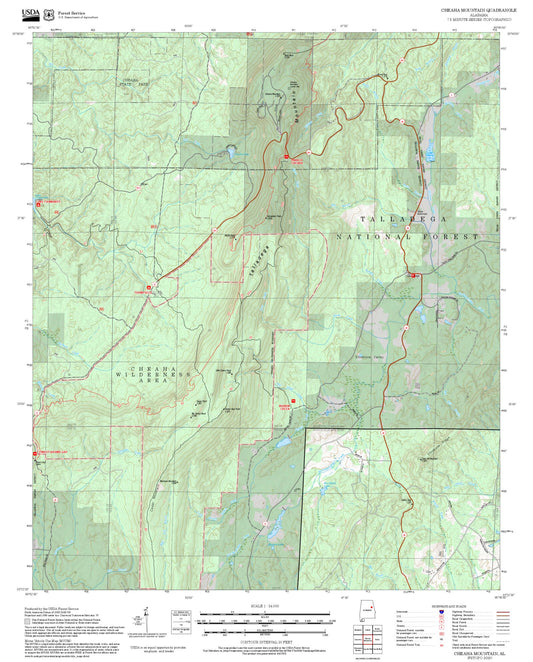 2025 Forest Service Topo Map of Cheaha Mountain Alabama
