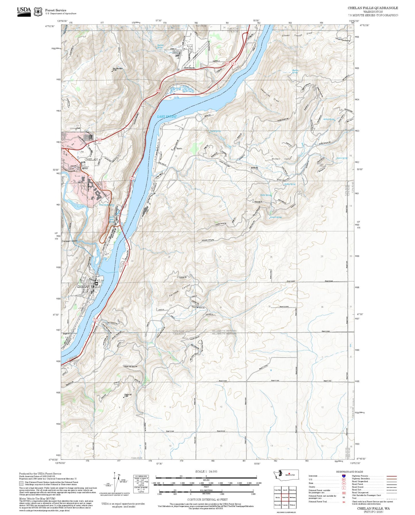 2025 Forest Service Topo Map of Chelan Falls Washington
