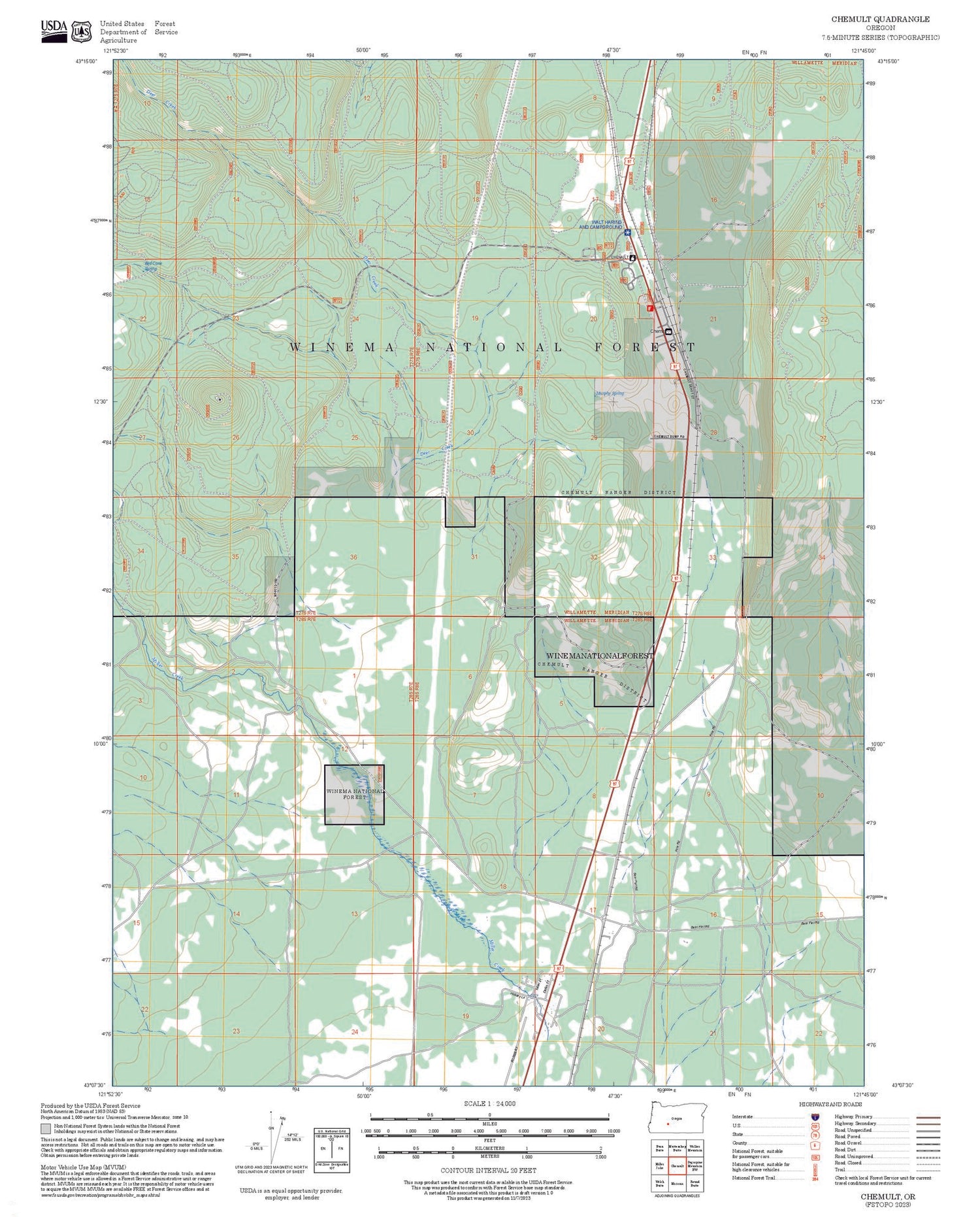 2025 Forest Service Topo Map of Chemult Oregon