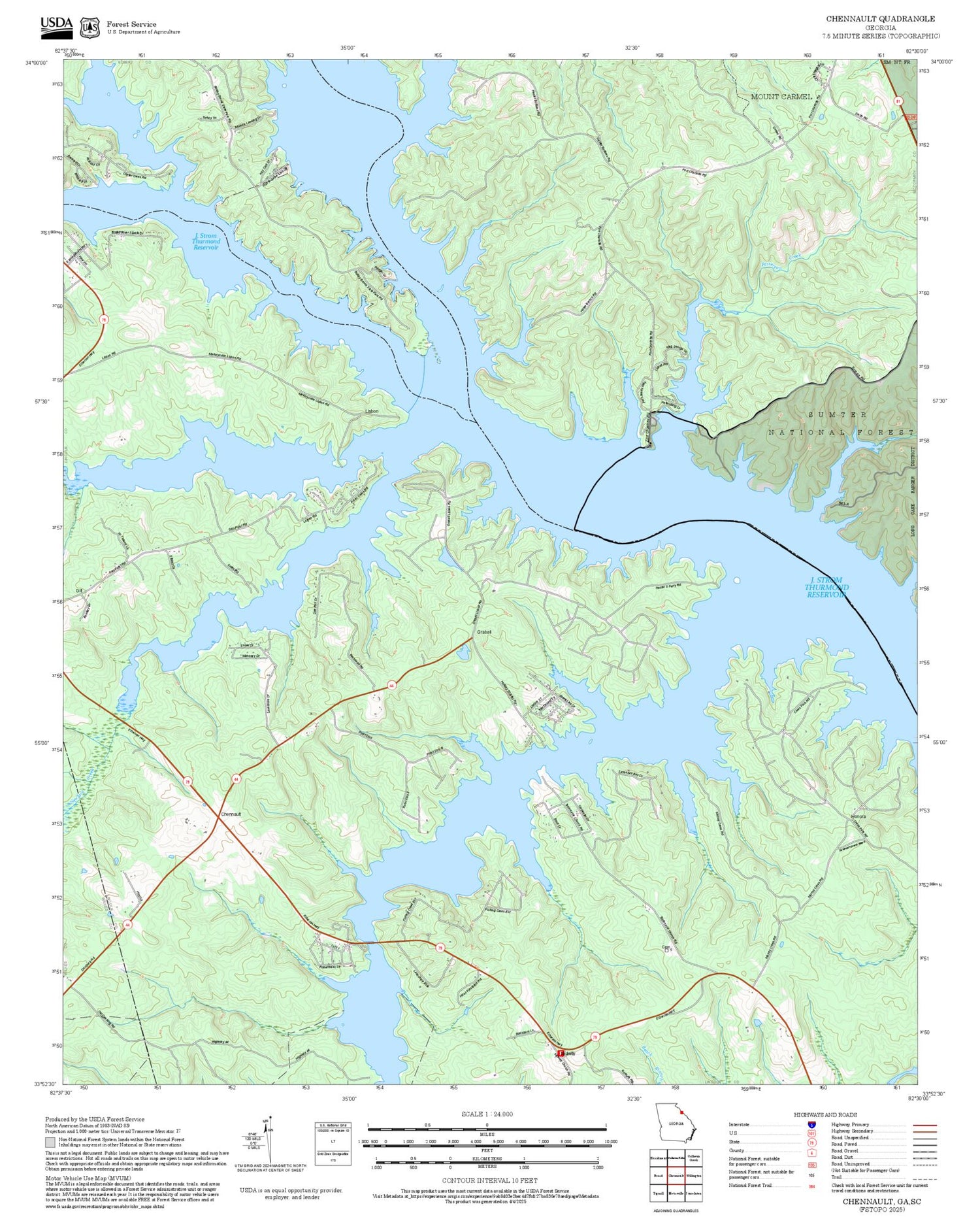 2025 Forest Service Topo Map of Chennault Georgia