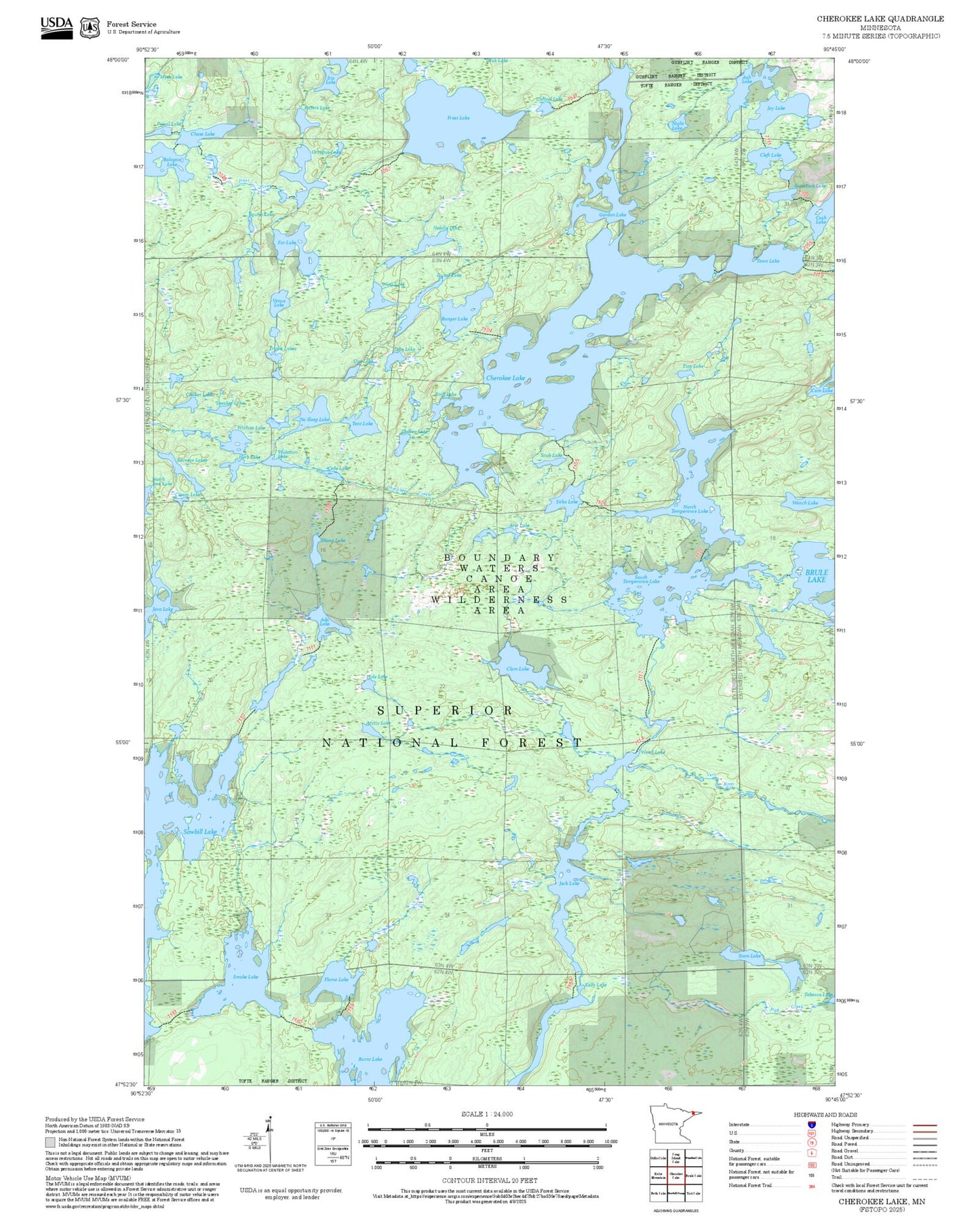 2025 Forest Service Topo Map of Cherokee Lake Minnesota