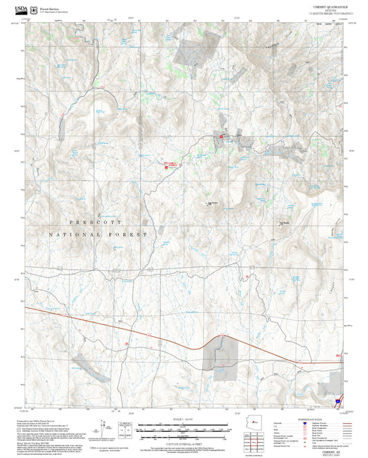 2025 Forest Service Topo Map of Cherry Arizona