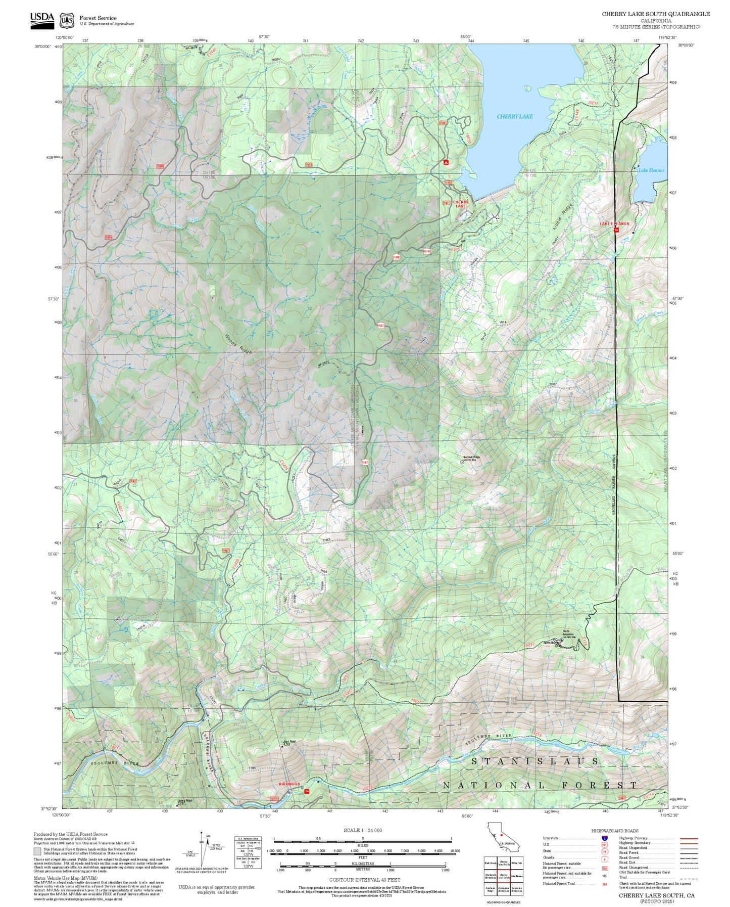 2025 Forest Service Topo Map of Cherry Lake South California