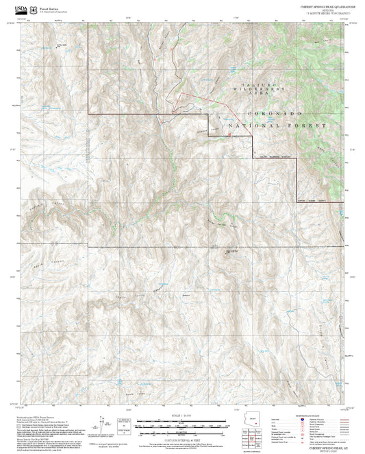 2025 Forest Service Topo Map of Cherry Spring Peak Arizona