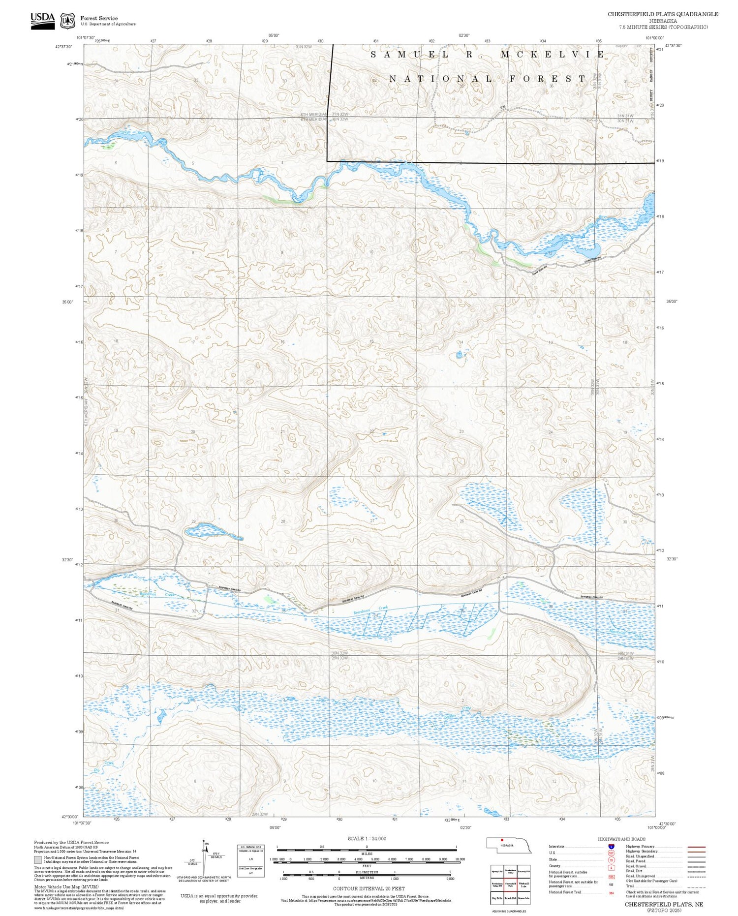 2025 Forest Service Topo Map of Chesterfield Flats Nebraska