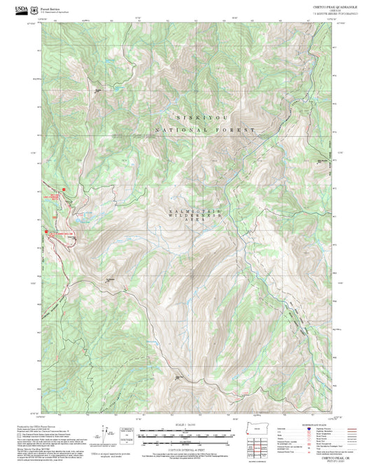 2025 Forest Service Topo Map of Chetco Peak Oregon