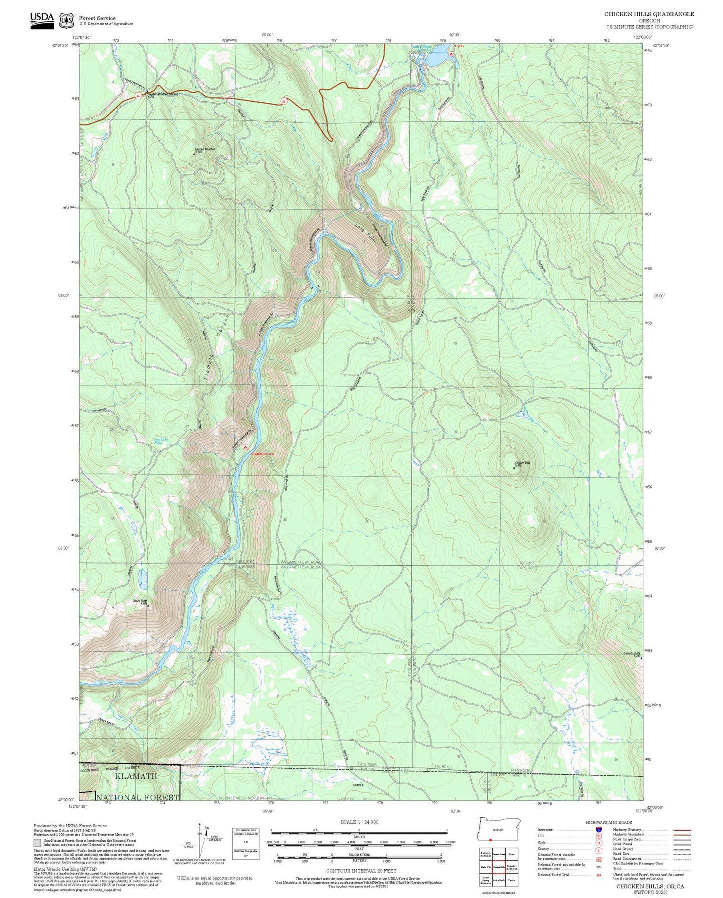 2025 Forest Service Topo Map of Chicken Hills Oregon