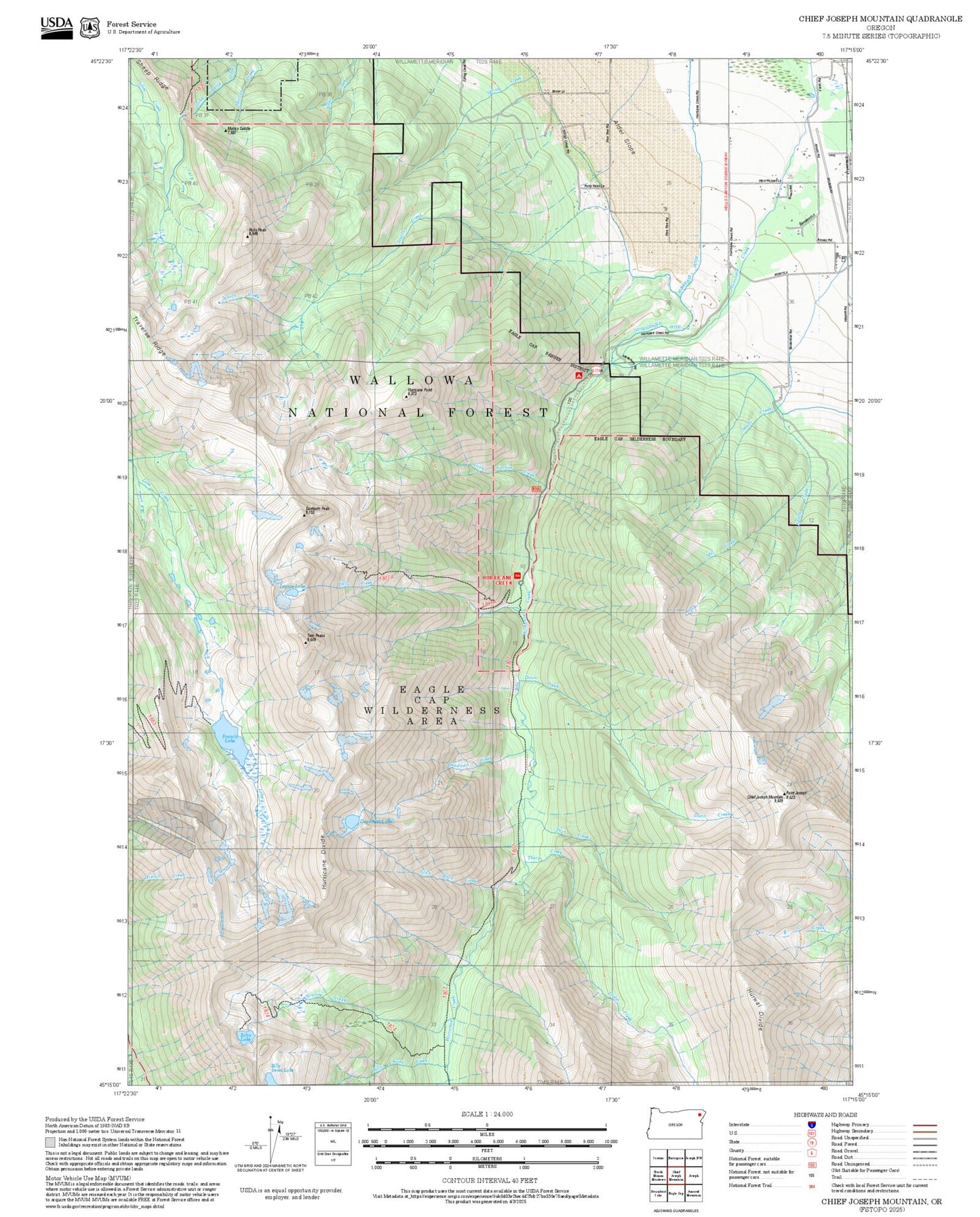 2025 Forest Service Topo Map of Chief Joseph Mountain Oregon