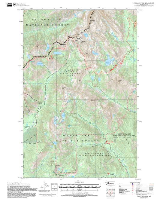 2025 Forest Service Topo Map of Chikamin Peak Washington