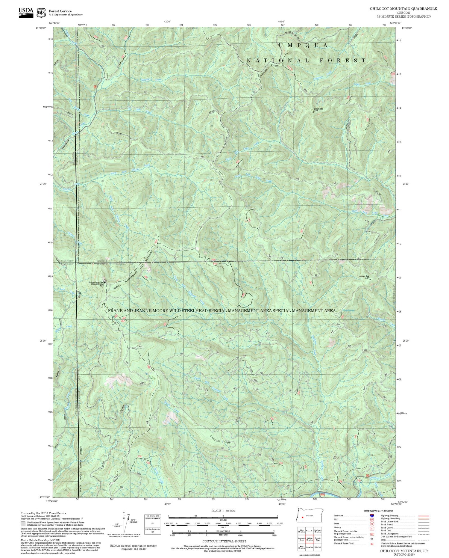 2025 Forest Service Topo Map of Chilcoot Mountain Oregon
