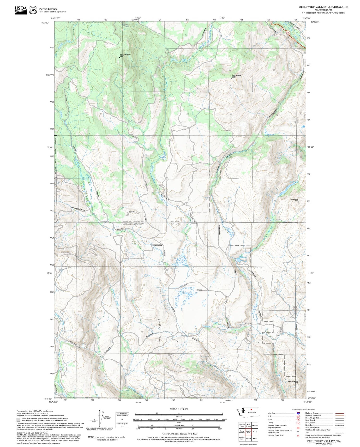 2025 Forest Service Topo Map of Chiliwist Valley Washington