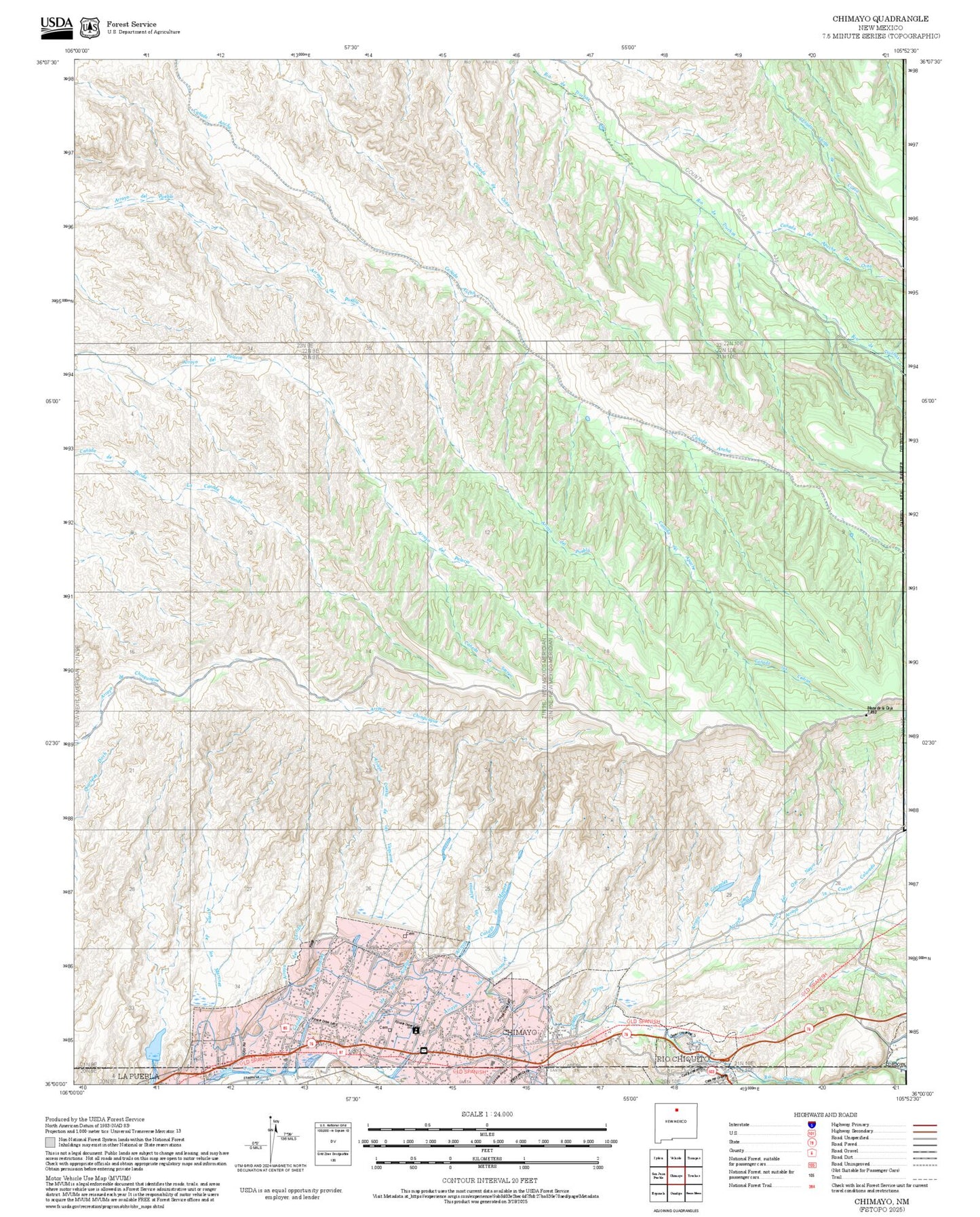 2025 Forest Service Topo Map of Chimayo New Mexico