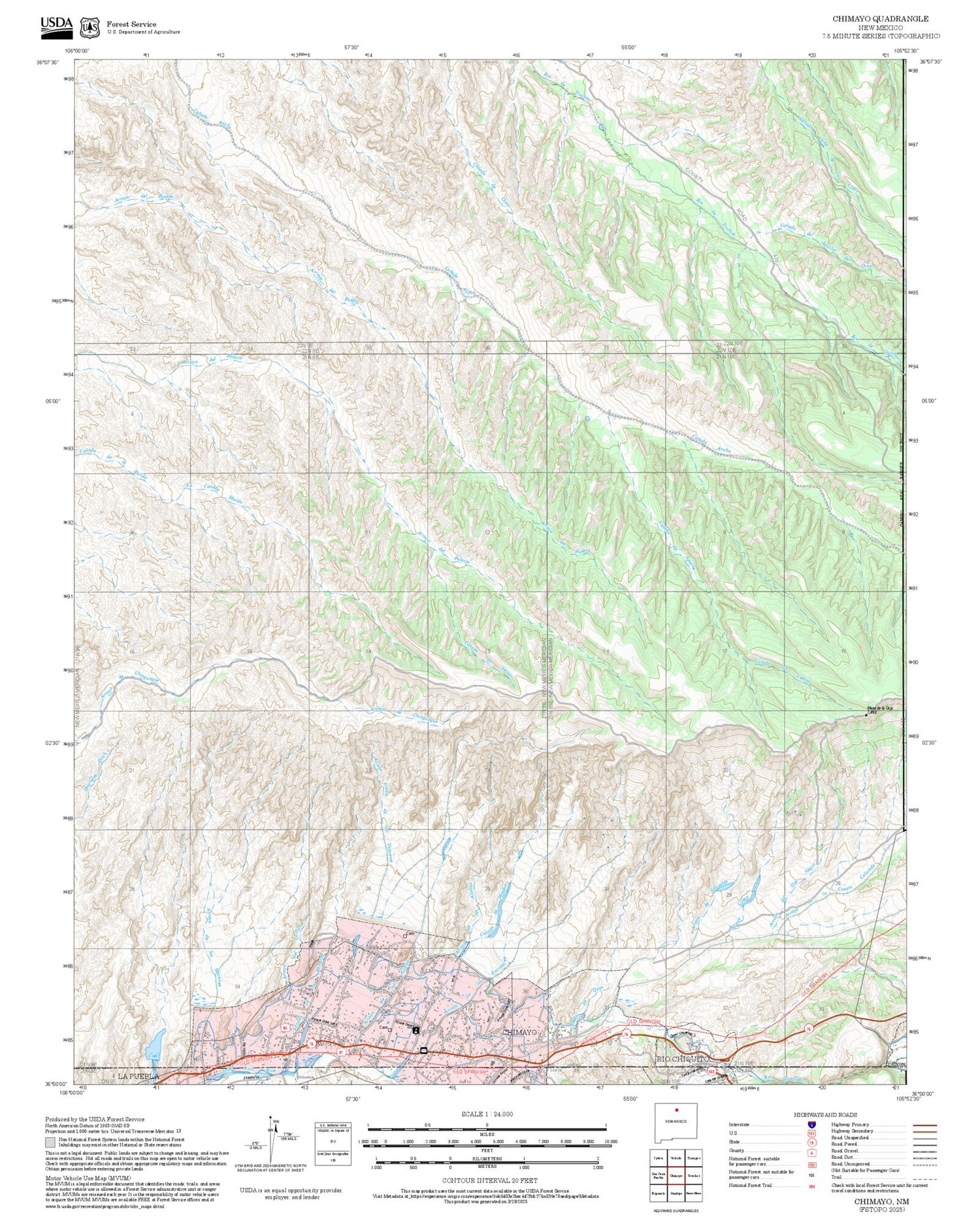 2025 Forest Service Topo Map of Chimayo New Mexico