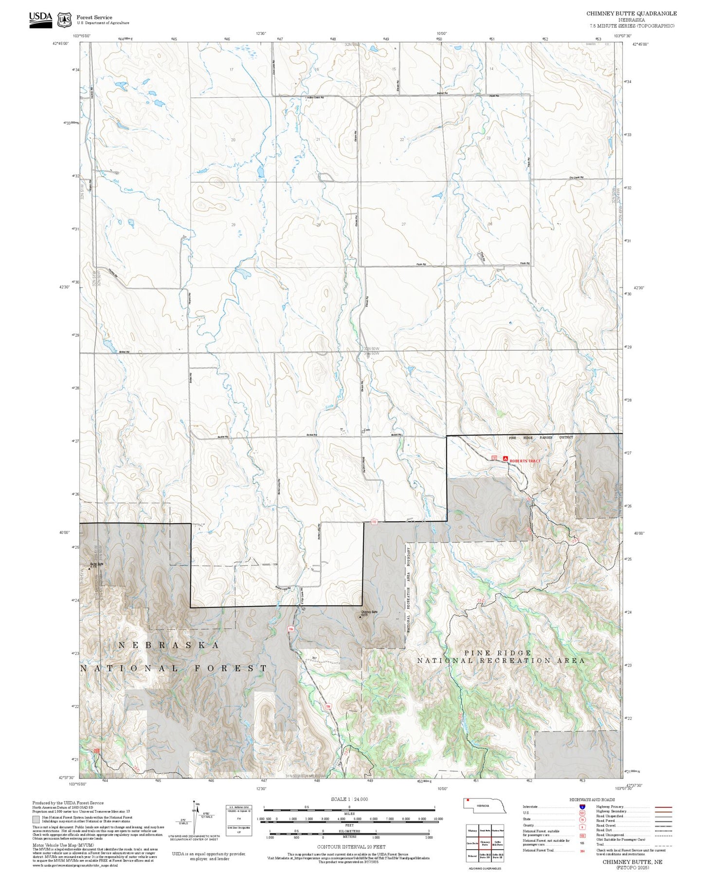 2025 Forest Service Topo Map of Chimney Butte Nebraska