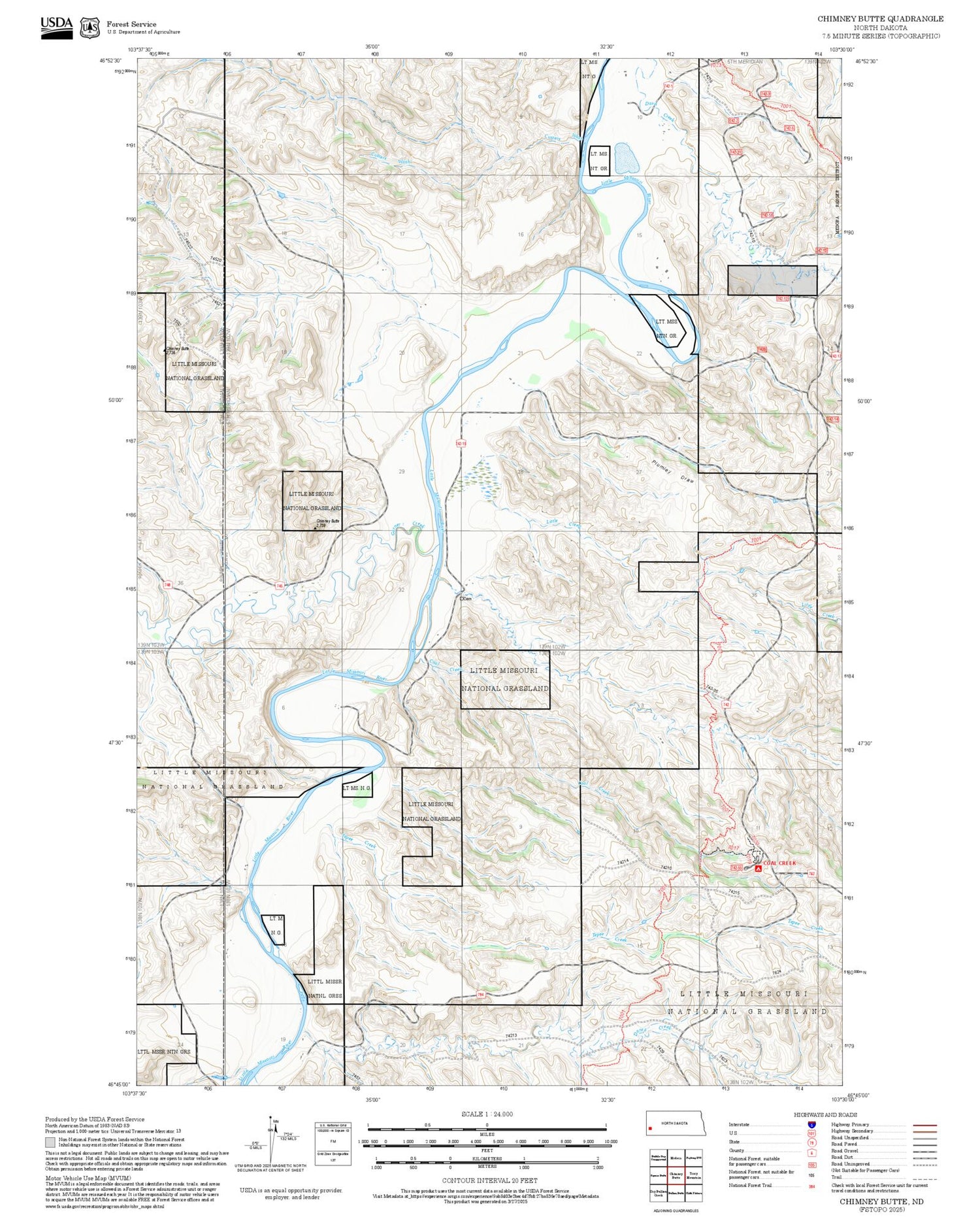 2025 Forest Service Topo Map of Chimney Butte North Dakota